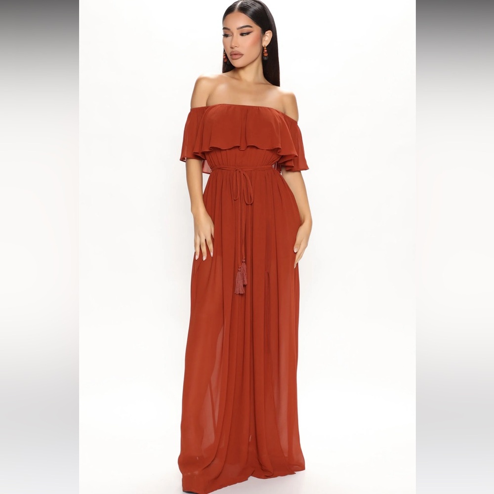 Chiffon Off The Shoulder Ruffle Maxi Dress